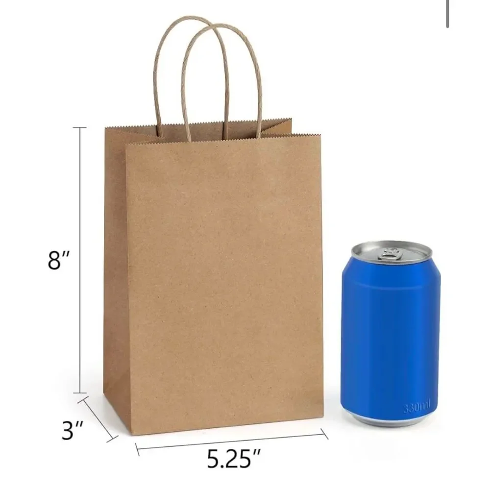 Small Gift Bags 25Pcs 5.25x3x8 Kraft Brown Paper Bags with Handles